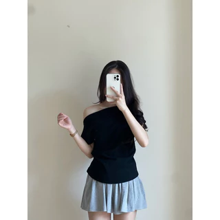 บอดี้สูทผู้หญิงผูกเอวแขนสั้น เสื้อปาดไหล่ผู้หญิงสไตล์เกาหลี โกลาน่า โทรทัศน์01 (มีไซส์ใหญ่)