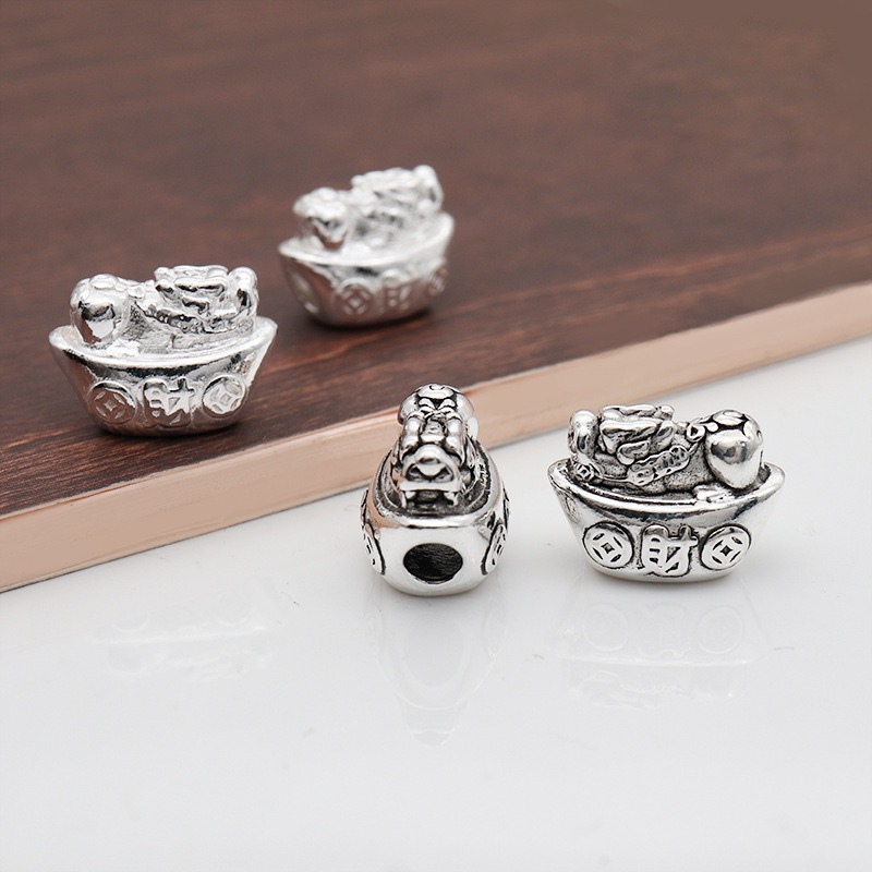 [S925] Lying Pixiu Gold Bar - 925 White Silver Thai Silver & Gold-Coated Silver - Charm Accessories 