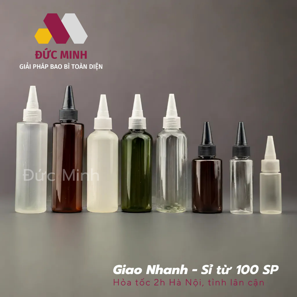 ขวดพลาสติกใสปลายแหลมและฝาเกลียวสําหรับน้ํายาเครื่องสําอาง [30ml, 50ml, 60ml, 100ml]
