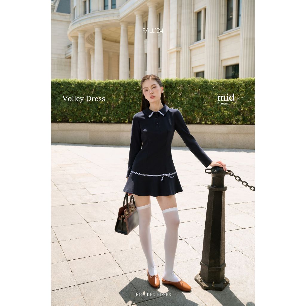 Joie DES ROSES - เสื้อโปโลสีเขียวถ่านแขนยาวมีโบว์ Volley Dress