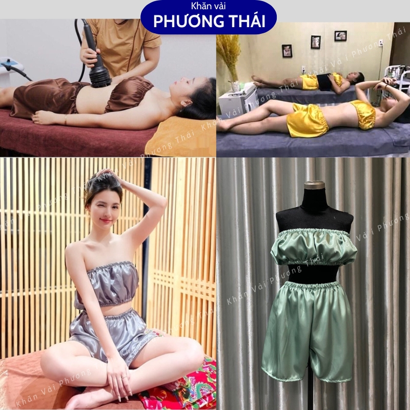 ชุดเสื้อสปาที่ไม่มีสายหนังและกางเกงขาสั้นสําหรับนวดกระชับสัดส่วนและซาวน่าทําจากผ้าไหมเย็นยืดหยุ่นดี