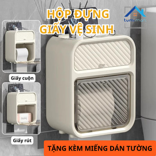 Hộp Đựng Giấy Vệ Sinh 2 Tầng Dán Tường Chống Nước [Kèm móc dán], Kệ Giấy Nhà Tắm 2 Ngăn MD01