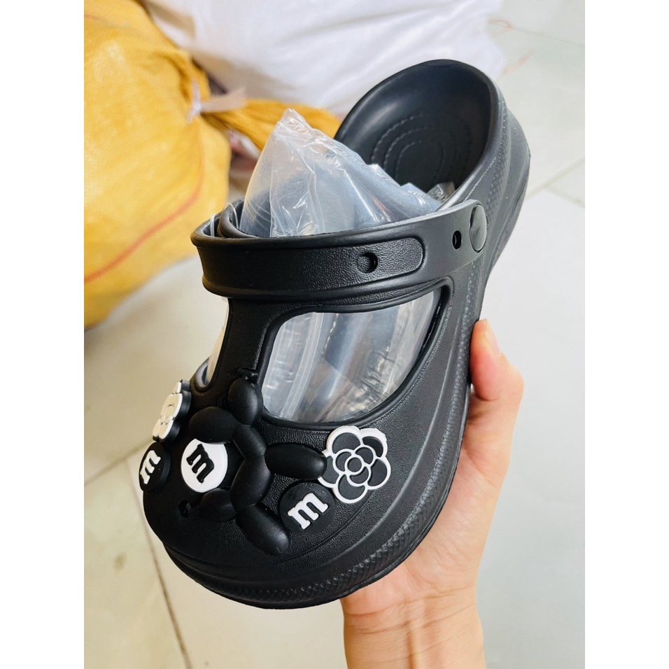 รองเท้าแตะขนมปังผู้หญิง พื้นรองเท้าสูง 4 ซม. (ภาพจริง 100%) รองเท้าแตะแบบ Cross Rain, รองเท้าแตะขนมป