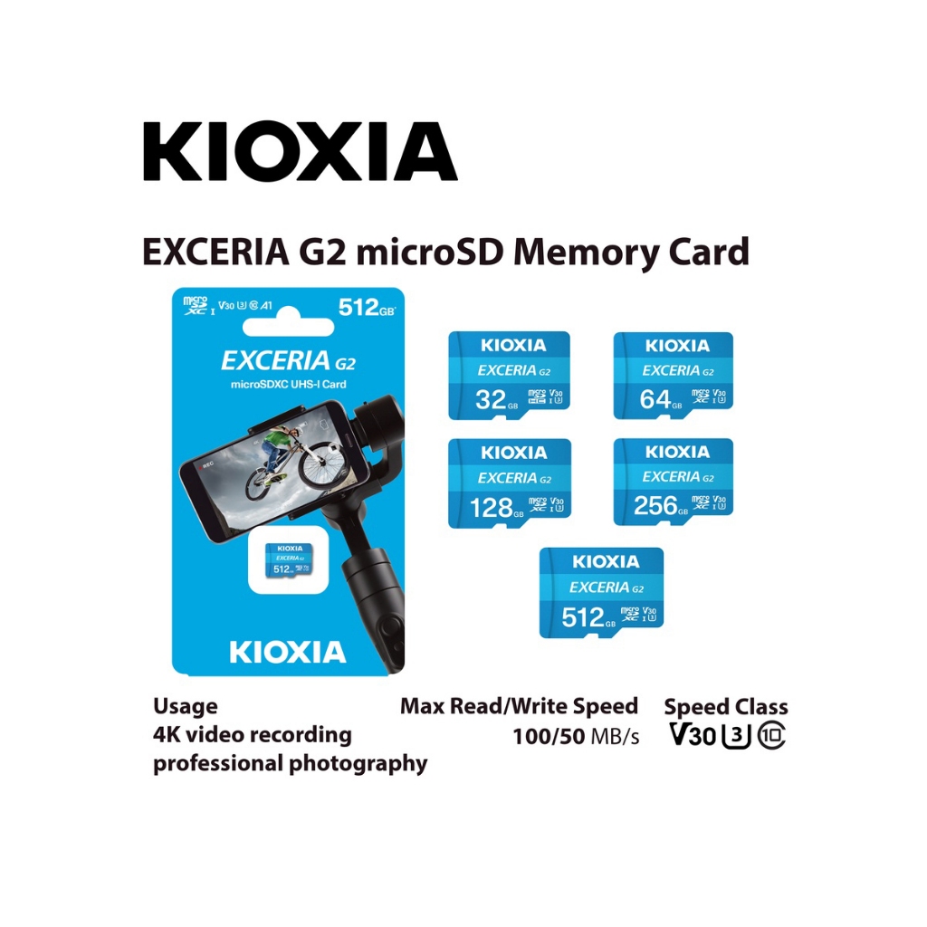 KIOXIA Exceria G2 UHS-1 U3 การ์ดหน่วยความจํา MicroSD ความเร็วสูงรองรับการบันทึกสําหรับ Dashcam