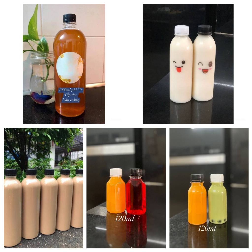 (5c) ขายปลีกขวดพลาสติกกลม 5 ขวด 120ml-330ml-500ml-1000ml (1L) พร้อมฝาสําหรับเครื่องเทศและโยเกิร์ต (จ