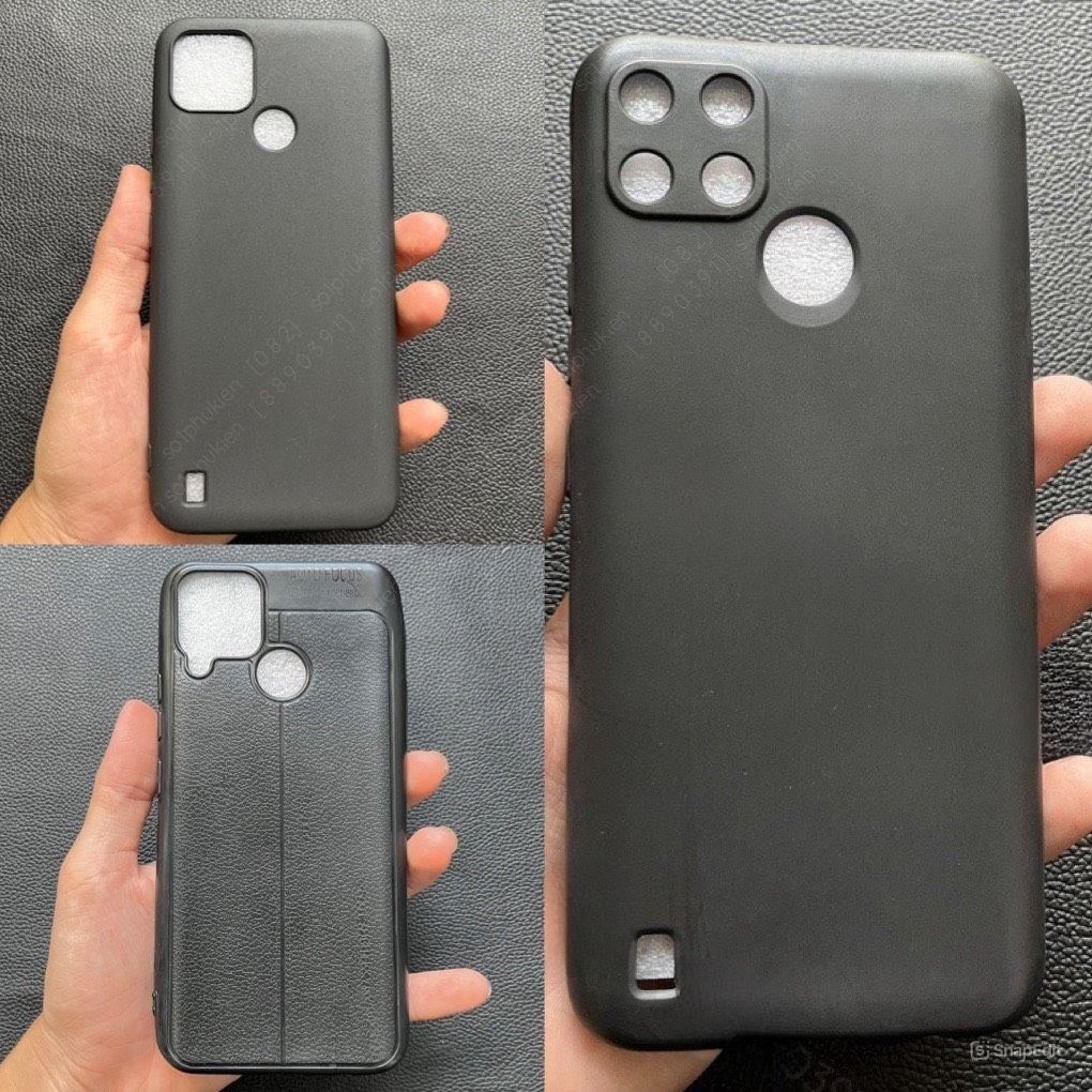 Realme C21Y/ C25Y เคส TPU สีดําอ่อนและเคสหนังเทียมอัตโนมัติสีดําที่ทนทาน