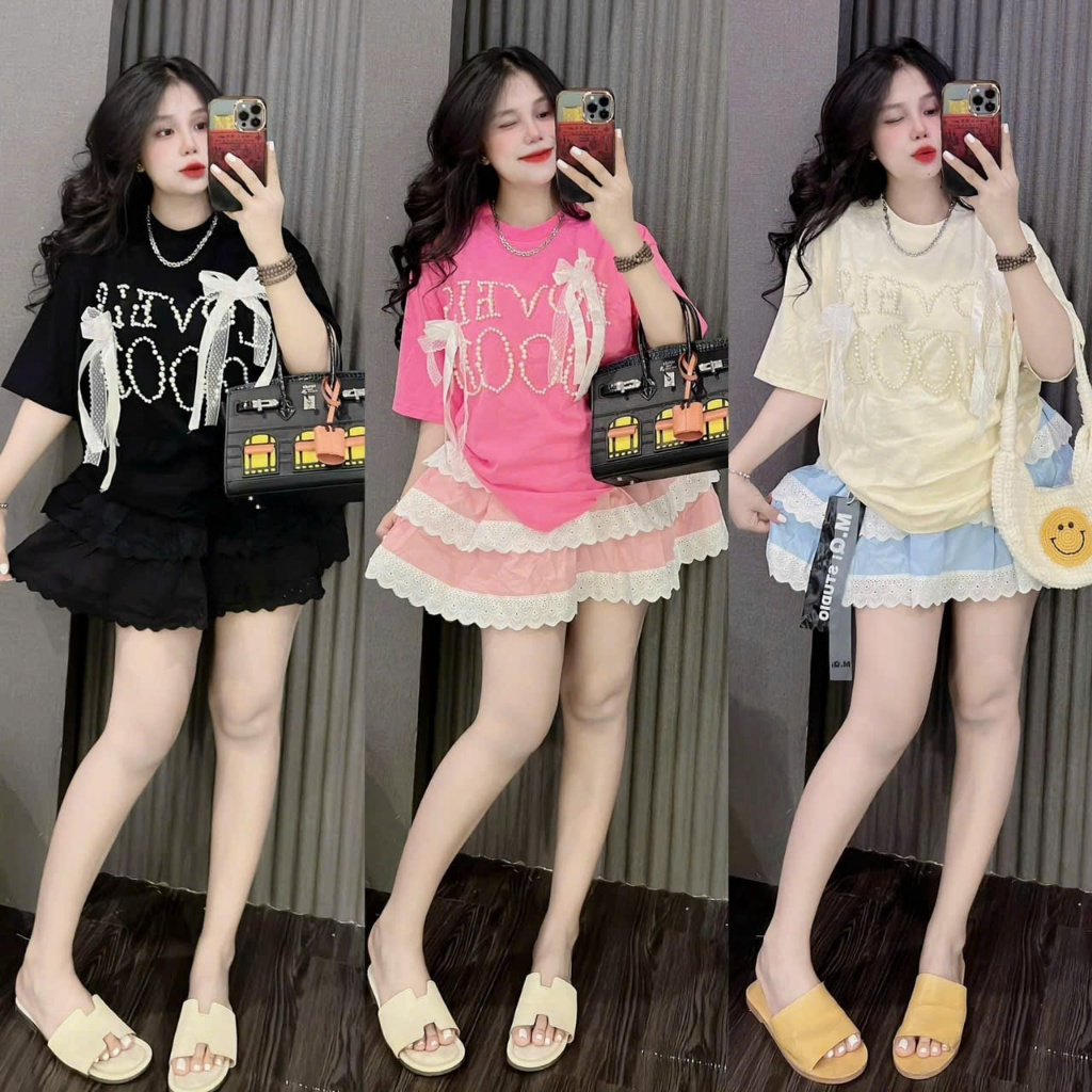 ชุดกระโปรงมะม่วงชั้นๆลูกไม้และเสื้อเบลาส์มีโบว์สวยเหมือนแบบ