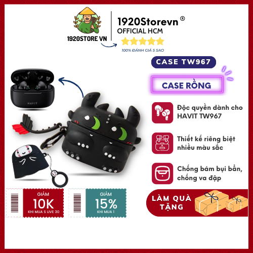 HAVIT DRAGON CASEHAVIT TW967 Case Cover Premium TrueWireless Bluetooth Wireless Headphone Case ป้องก