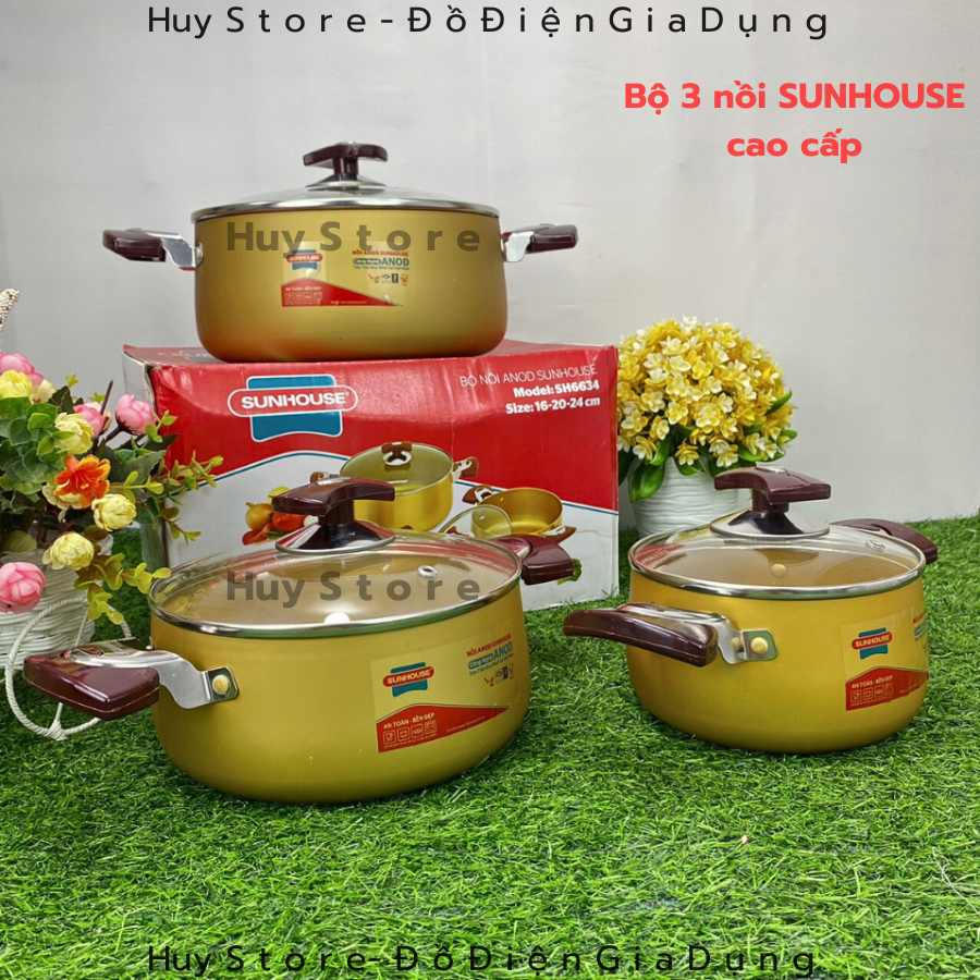 มาตรฐานคุณภาพสูง Sunhouse SH6634 ชุดหม้อ Anodized, Sunhouse SH6634 Anodized Pot Super ทนทานอลูมิเนีย