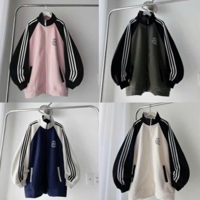 เสื้อแจ็คเก็ตคอเต่าชายหญิงผ้าสักหลาดต่างประเทศพร้อมตัวอักษร Nâri 3 แถบผสมหลายสีรูปแบบกว้างสวยเทรนด์มาแรง 2024