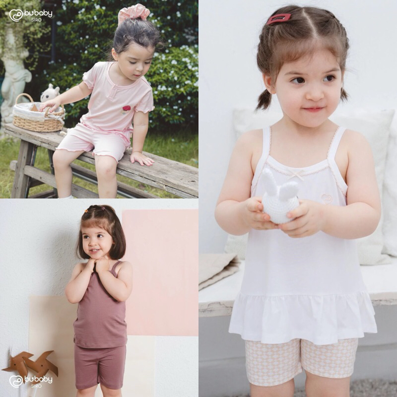 BUBABY Bubaby ชุดสองชิ้นและแขนสั้นสําหรับเด็กผู้หญิง