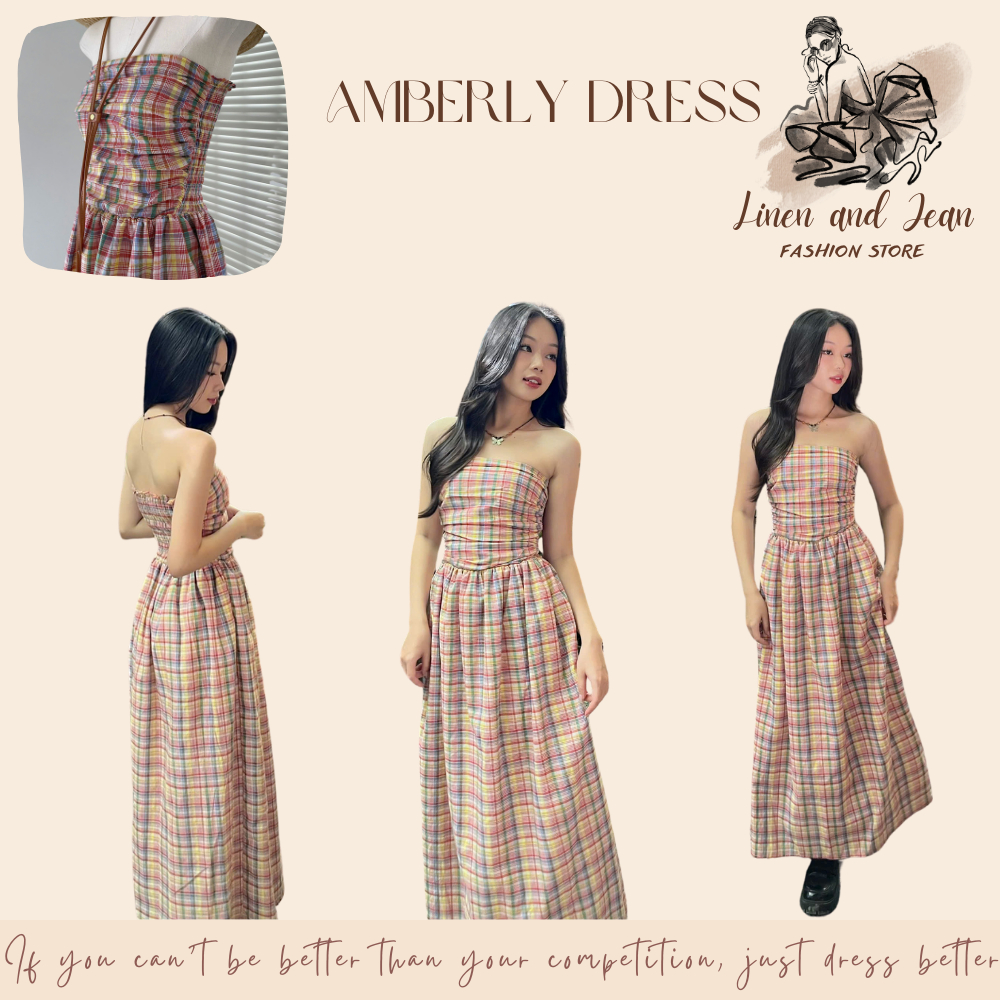 Amberly - CARO MAXI DRESS WITH ROLLED BACK - LINEN และ JEAN