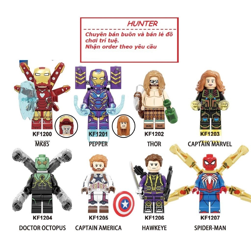 Marvel Superheroes Minifigures Avenger End Game Thor กัปตันอเมริกา Ironman Pepper Spiderman KOPF