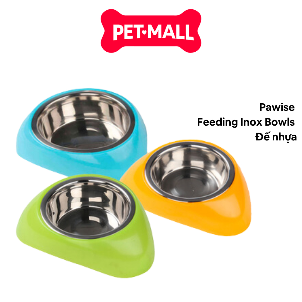 Petmall ชามอาหารสแตนเลส Pawise พร้อมฐานพลาสติก