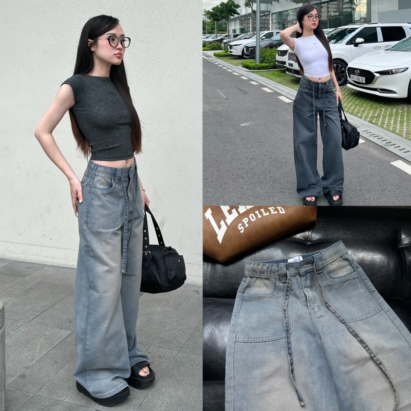 Destiny DEROSE JEANS - กางเกงขายาวผู้หญิงมีกระดุมกระเป๋า 2 ข้างและสาย (2 สี 3 ขนาด)
