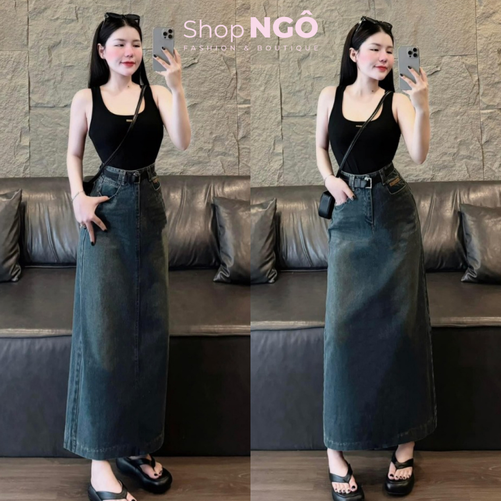 ชุดเซ็ทชุดเดรสแฟชั่นผู้หญิงสุดหรูใส่ราบสําหรับสุภาพสตรีชุดเสื้อกล้ามสีดําพร้อมกระโปรงยีนส์ทรงเอยาวน่ารักมาก