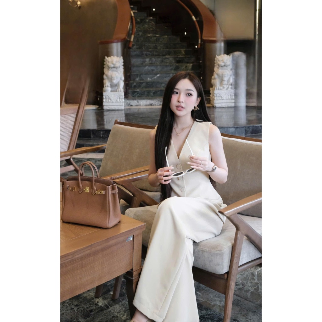 เสื้อกั๊กเอียงกางเกงขากว้างหรูหราสํานักงานแฟชั่น ค0936