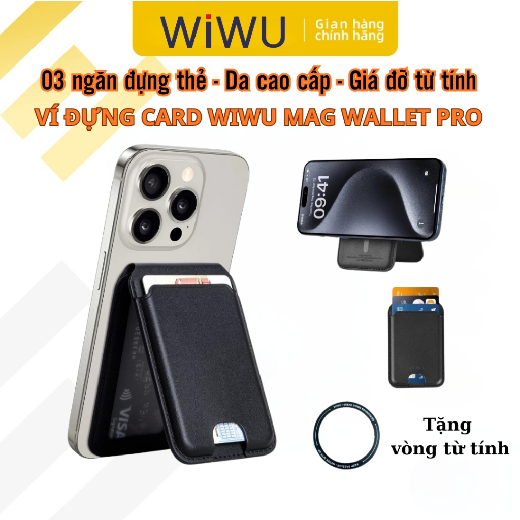 Magnetic Magnetic Magnetic card Holder leather Wallet with integrated Folding Phone Holder back of P