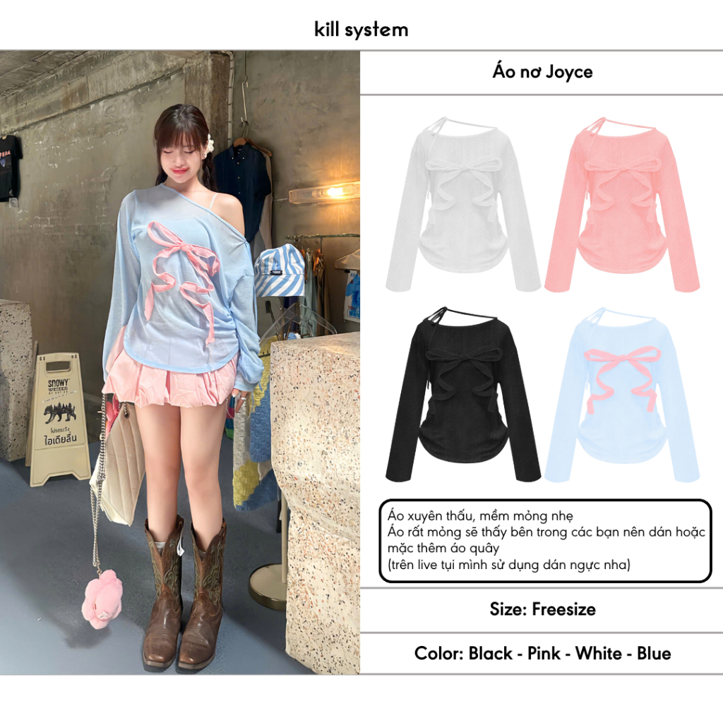 [NEW Color AAVAILABLE] Joyce Kill System เสื้อถักแขนยาวผูกโบว์ซีทรูนุ่มและเบา