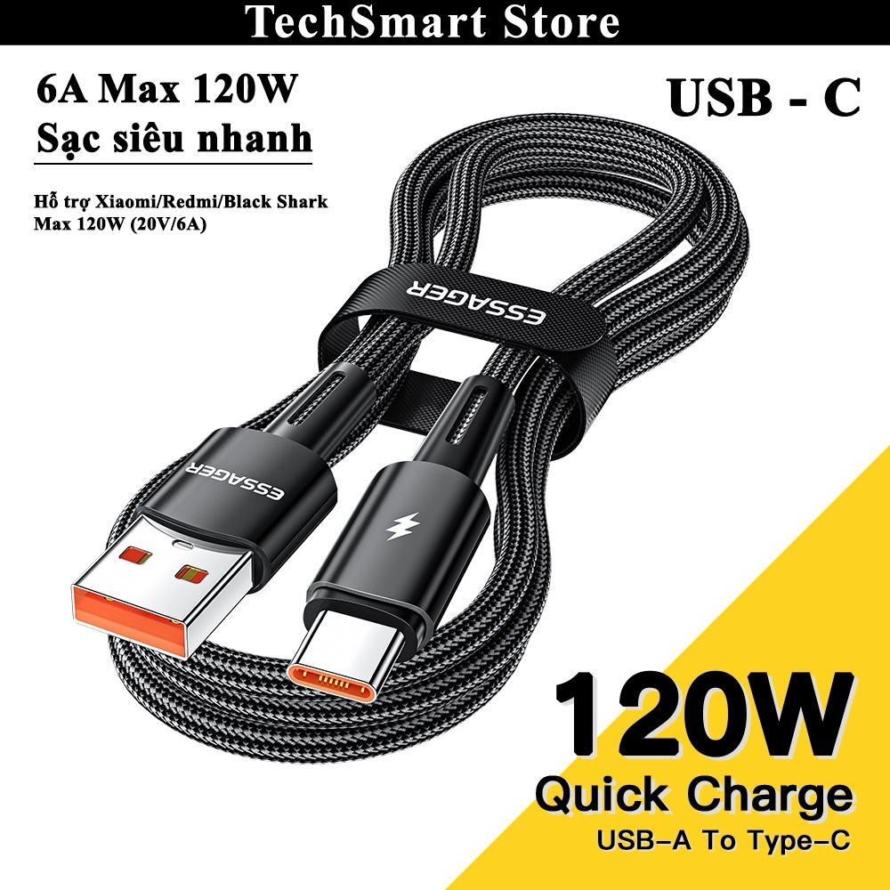 Essager USB Type C 6A 120W,7A 100W สายชาร์จเร็วสําหรับ Samsung,Xiaomi