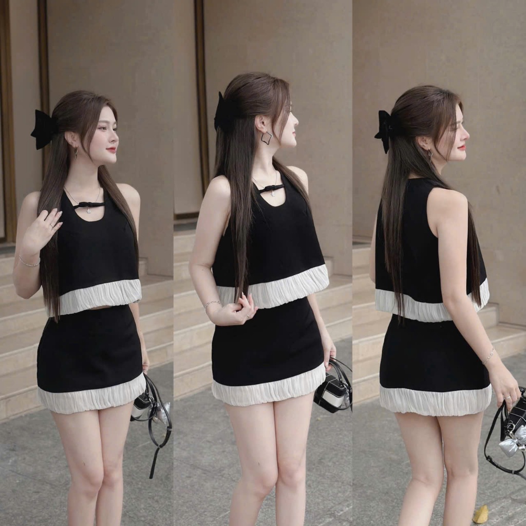 ชุดเสื้อผ้าผู้หญิงมาตรฐานออกแบบด้วยเสื้อผูกโบว์ซิปหลังรวมกับกระโปรงระบายชีฟองผ้าไหมและกระโปรงซับในสําหรับออกไปปาร์ตี้