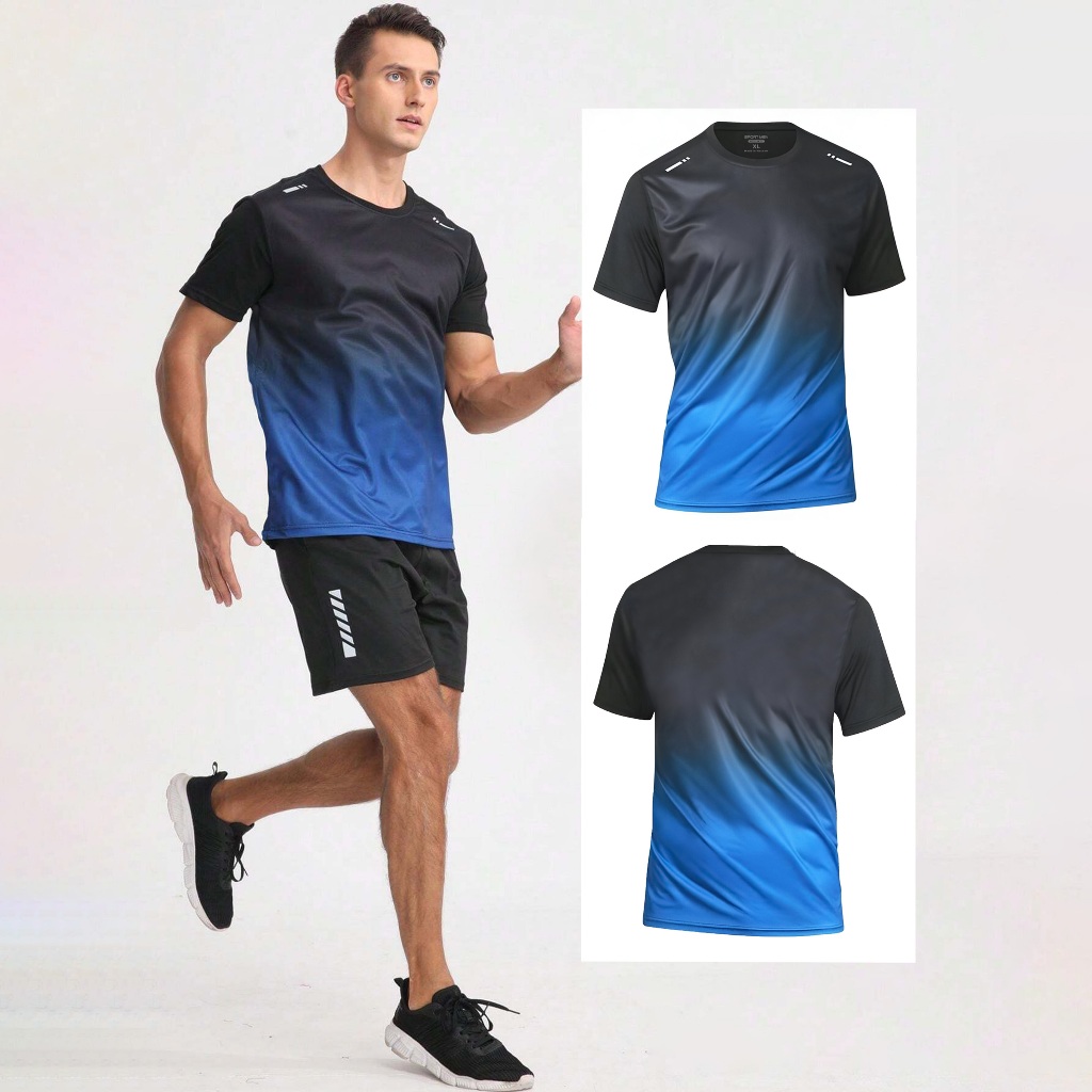 Graphic Blue Running T-Shirt เสื้อยืดกีฬา Gym T-Shirt Graphic Blue