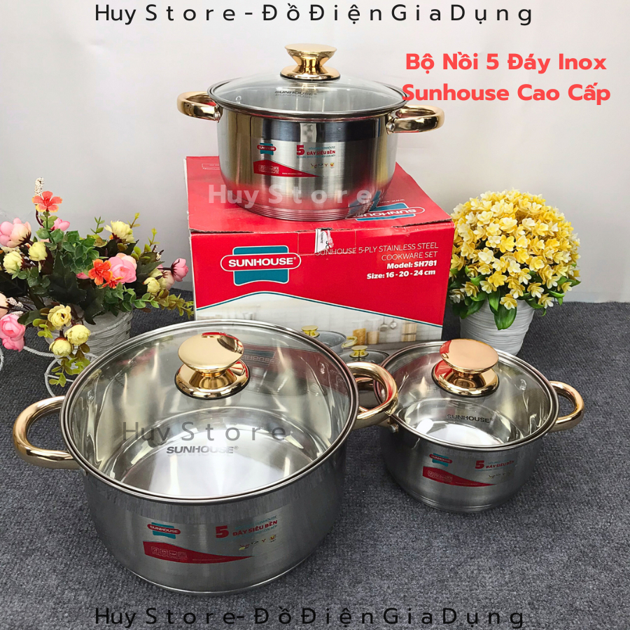Sunhouse SH781 ชุดหม้อสแตนเลส 5 ขา มาตรฐานคุณภาพสูง Sunhouse SH781 201 ชุดหม้อสแตนเลสสําหรับเตาทุกปร