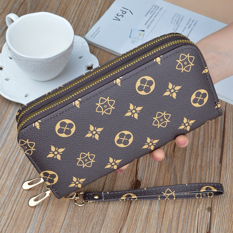 LV กระเป๋าสตางค์ผู้หญิงสองช่อง เลเวล กระเป๋าสตางค์ใบยาวมือถือรุ่นใหม่รูปแบบกว้าง