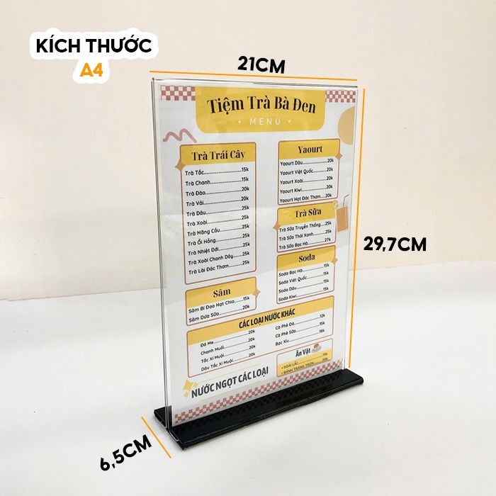 Mica Menu Standee, A4 A5 A6 บอร์ดเมนูรูปตัว T พร้อมฐานโค้ง