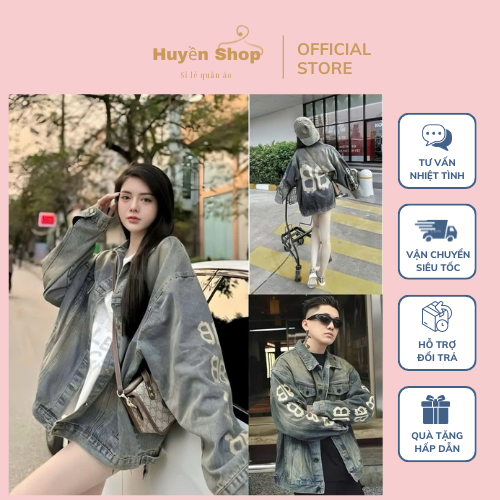BB Letter Printing Long Sleeve Womens Jeans Jacket.HUYEN THHANH SHOP.เสื้อเชิ้ตยีนส์ทรงหลวมยาวสไตล์อ่อนเยาว์ฟรีไซส์ภายใต้ 65kg
