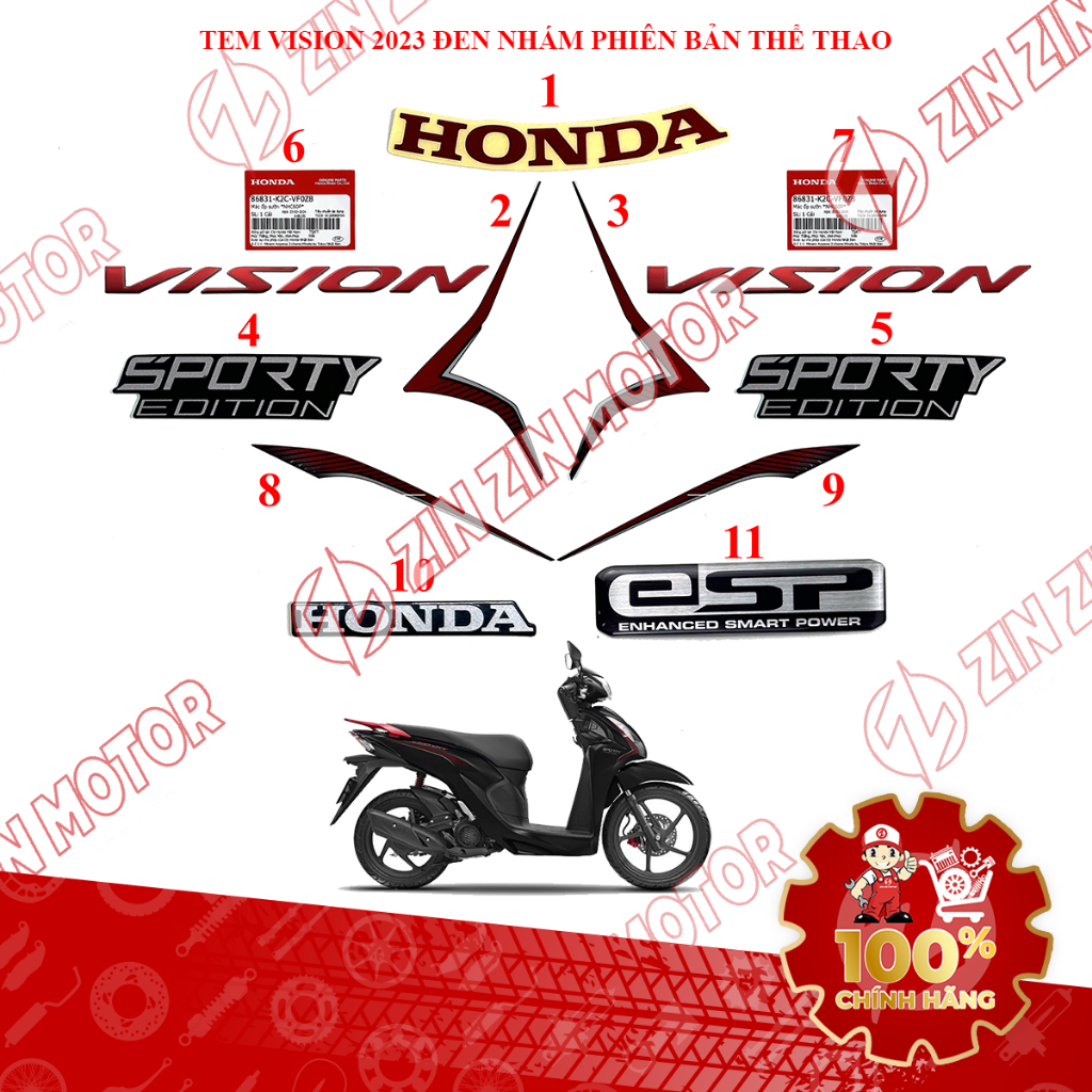 Vision 2023 Matte Black ถอดออกได้แสตมป์กีฬารุ่น 86642-K2C-VF0ZB, 86645-K2C-VF0ZB,86834-K2C-VF0ZB ของ