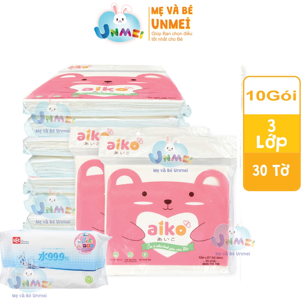 Combo 10 Bịch Lót Su Aiko Tặng 1 Gói khăn ướt, Lót Phân Xu Aiko, Tấm Lót Sơ Sinh Aiko