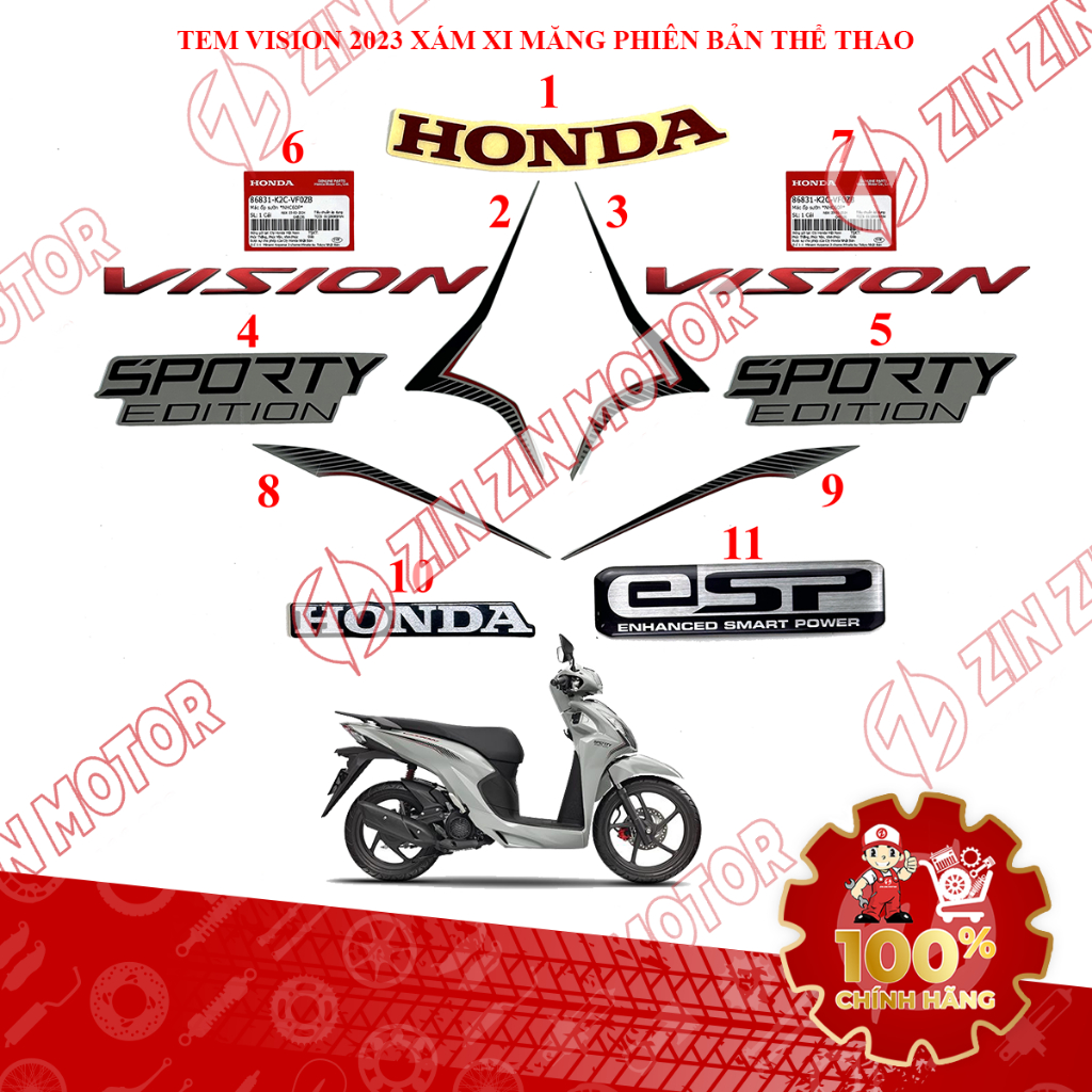 Vision 2023 Cement Grey Disable Stamp Sports Version 86642-K2C-VF0ZA, ของแท้ 86641-K2C-VF0ZA - ZZM