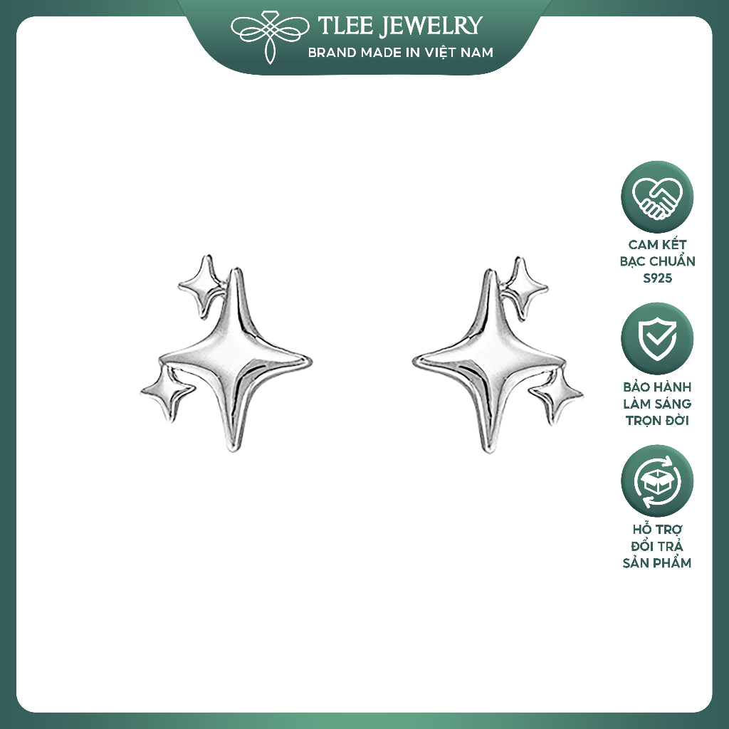 TLEE ต่างหูเงินแสงดาวประกายผู้หญิง TLEEJEWELRY B0505