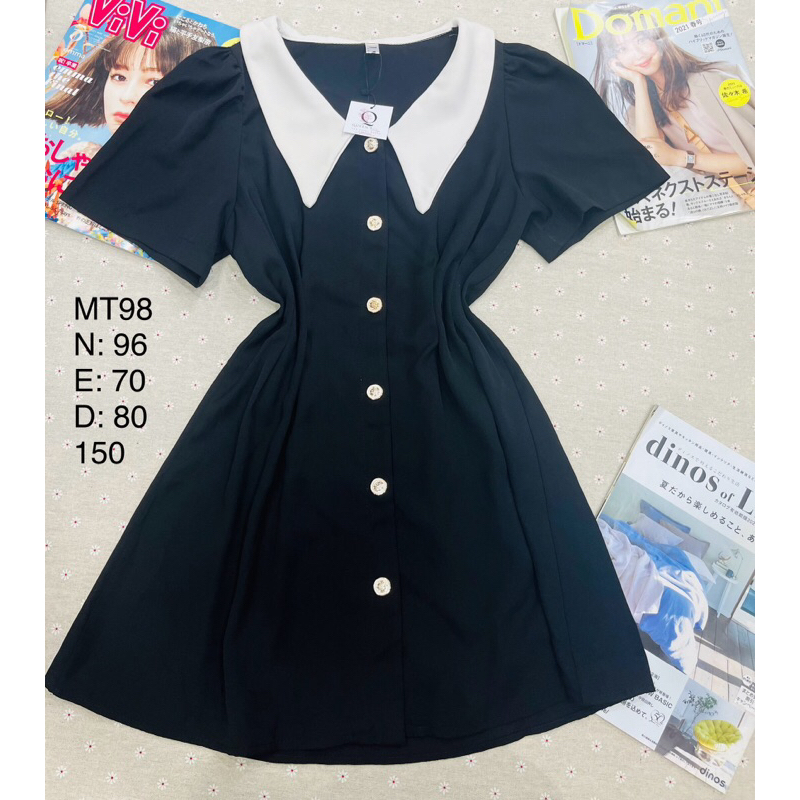 [หน้าอก N เอว Long D] เดรสแขนสั้นคอปกเชิ้ต ขอบเอว ทรงสั้น บานเล็กน้อย (DTN0-SM) MT98