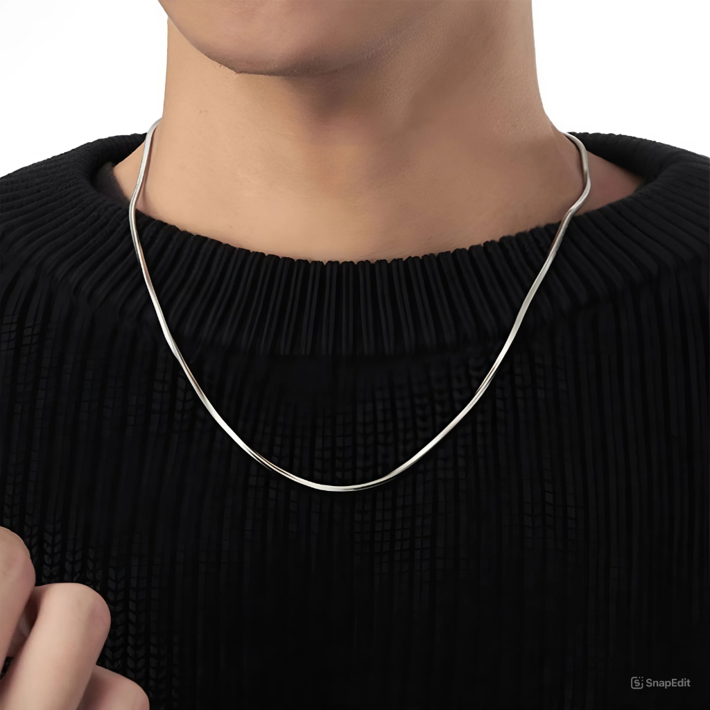 Smooth S Necklace สร้อยคอผู้ชายและผู้หญิง Anti-rust Titanium Steel Noodle Shape Design Slim Flat Bas