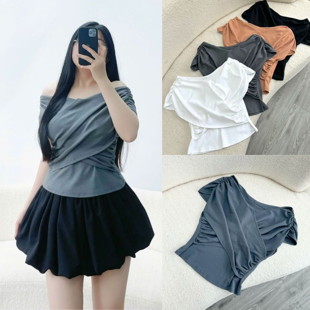 เสื้อยืดเปิดไหล่คอเต่าไซส์ใหญ่สําหรับผู้หญิงผ้าเด้งยืดนุ่มเย็นสําหรับสาวอวบ-ก240