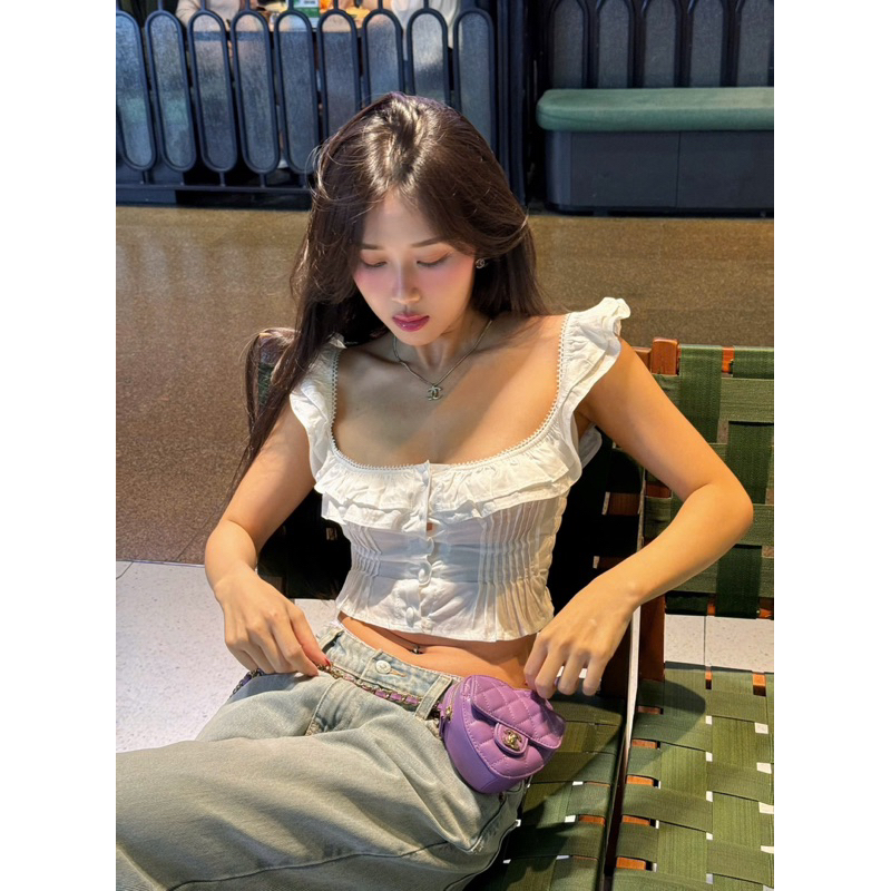 วินเทจเกาต์ • BRANDYT | เสื้อยืดแขนสั้นจับจีบ