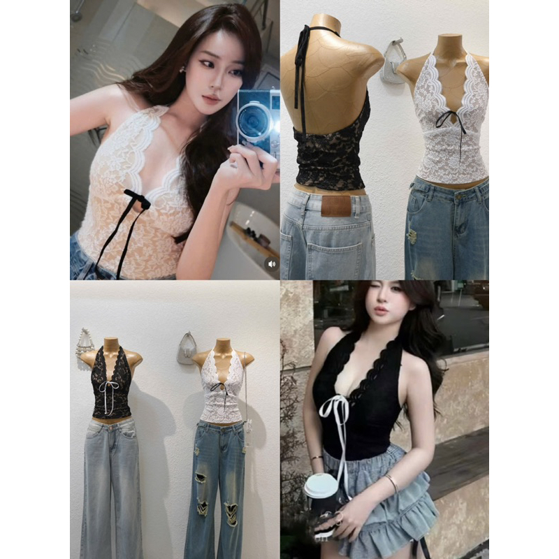 เสื้อครอปลูกไม้ สุด ๆ สวย ผูกโบว์