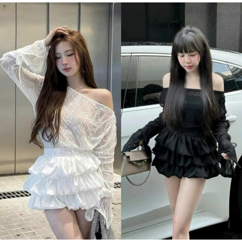 [BIG SIZE FAT CAT] SET OF 3 OFF SHOULDER LACE PIECE - INSIDE SHIRT - MANGO LEVEL SKIRT BIGSIZE FORM 