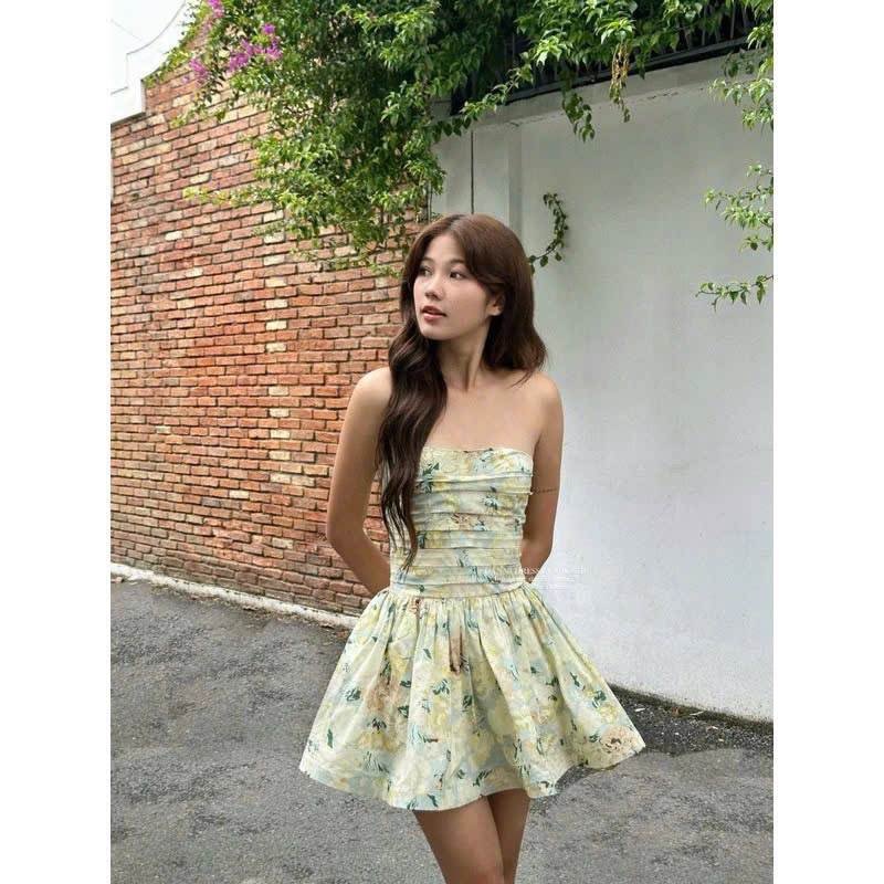 Danni Dress - เดรสเกาะอกพิมพ์ลายดอกไม้สีเหลือง (รูปเดิม)