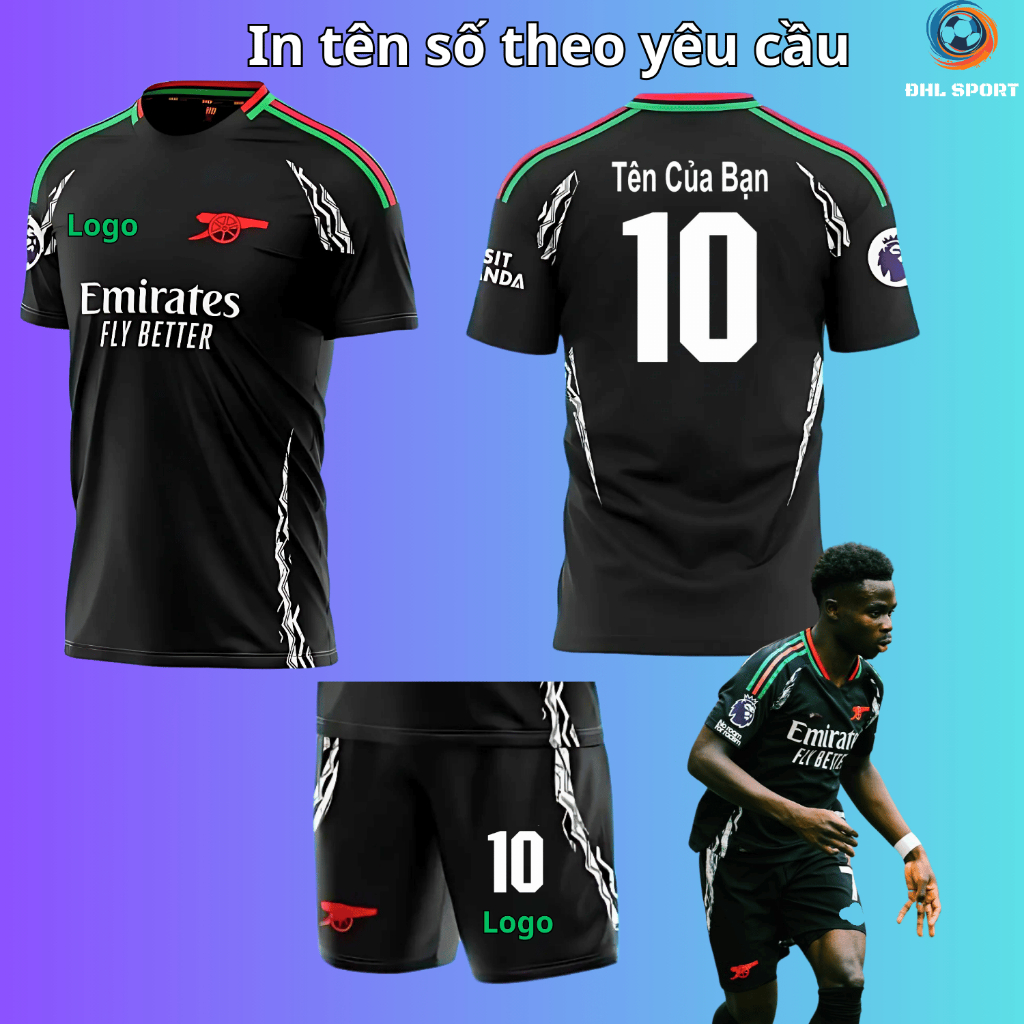 ( ผ้ายืดหยุ่นงา) เสื้อฟุตบอล Arsenal Club black away 2024/2025 เสื้อบอลพิมพ์ชื่อและตัวเลขขออัพออน DH
