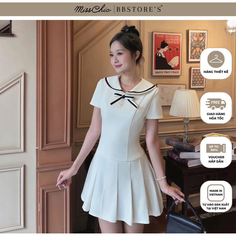 MissChic x BBSTORES Cotton Short ชุดเดรสปาร์ตี้อย่างเป็นทางการพร้อมกระโปรงจีบและโบว์ - D4286B