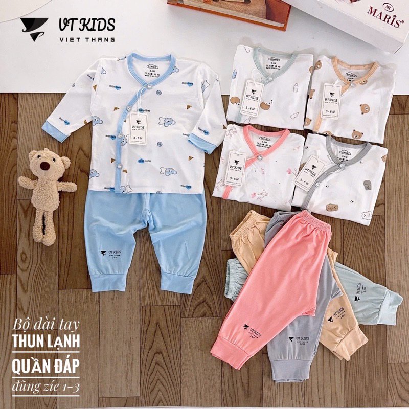 Vtkids ชุดแรกเกิดแขนยาวแต่งขอบยางยืดเย็นสําหรับเด็กทารก0-9เดือน