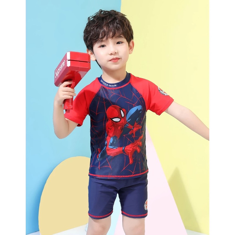 ชุดว่ายน้ําซูเปอร์แมนสําหรับเด็กผู้ชายให้ความอบอุ่นขนาด 10-40กิโลกรัม ชุดว่ายน้ําเด็กผู้ชายไซส์เล็ก+ใหญ่ - รูปที่ 2