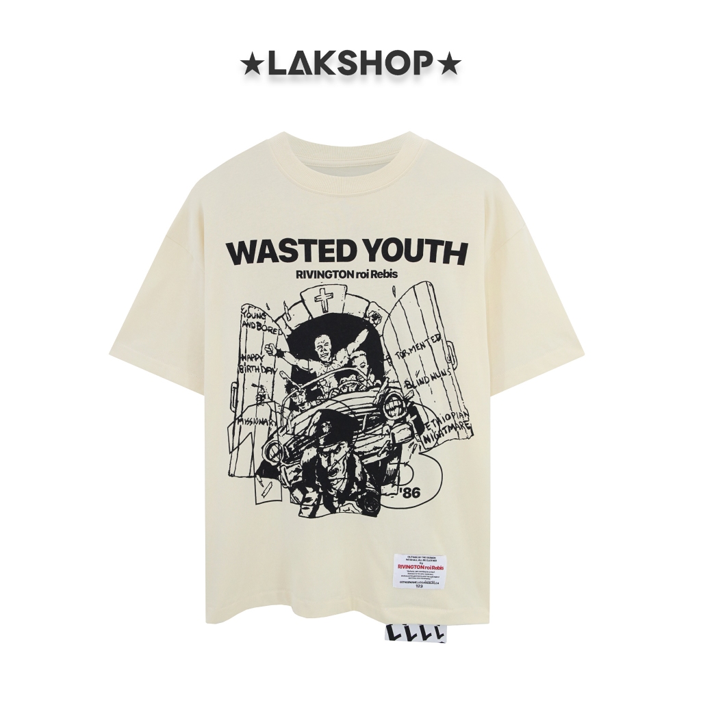 LAK SHOP Rjvung Ton แส้ Rebjs Wasted Youth Print Tshirt