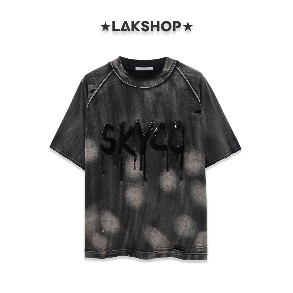 LAK SHOP เสื้อยืดล้างโลโก้สีมันเงา Sky Flowing