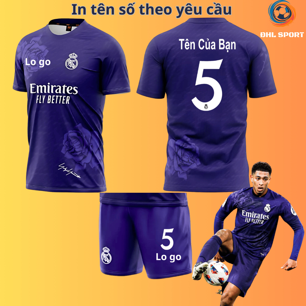 ( ผ้ายืดหยุ่นงา) เสื้อฟุตบอล Real Club สีม่วงกุหลาบเยือน 2024/2025 เสื้อบอลพิมพ์ลายชื่อและตัวเลขขออั