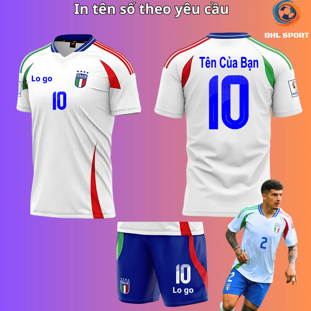 (ผ้ายืดหยุ่น Sesame) เสื้อฟุตบอล White Italy away 2024/2025 เสื้อบอลพิมพ์ลายชื่อและตัวเลขขอ upon DHL