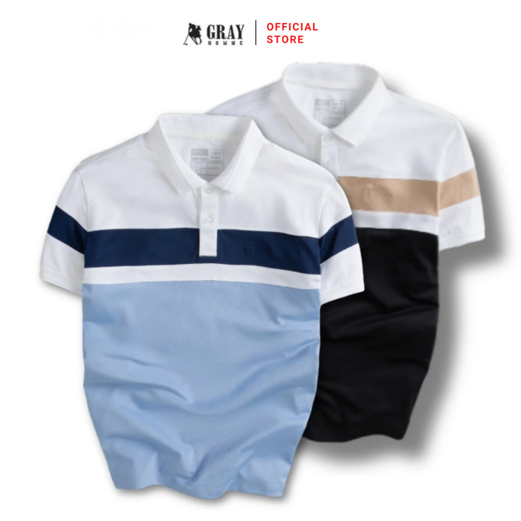 GREYHOMME เสื้อโปโลผู้ชาย เสื้อยืดแขนสั้นคอปกลายทางแนวนอน อ่อนเยาว์ สี Polite Mix (TPG3022)